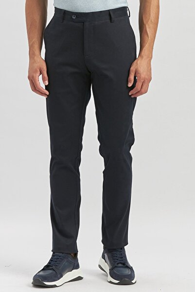 İmza Koyu Lacivert Pamuklu Yandan Cepli Casual Slim Fit Chino Pantolon 1003240905