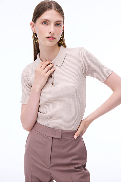 Perspective Alfios Regular Fit Ankle Length Pipe Leg Mink Color Women's Trousers