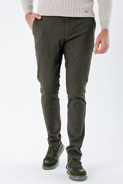 İmza Σκούρο χακί μοτίβο Dobby Slim Fit Slim Fit Casual παντελόνι με πλαϊνές τσέπες 1003235119
