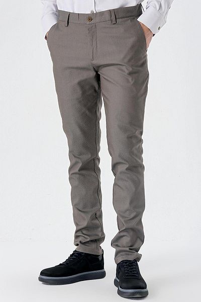 İmza Σκούρο καφέ βαμβακερό πλαϊνό παντελόνι Chino Casual Slim Fit 1003240150