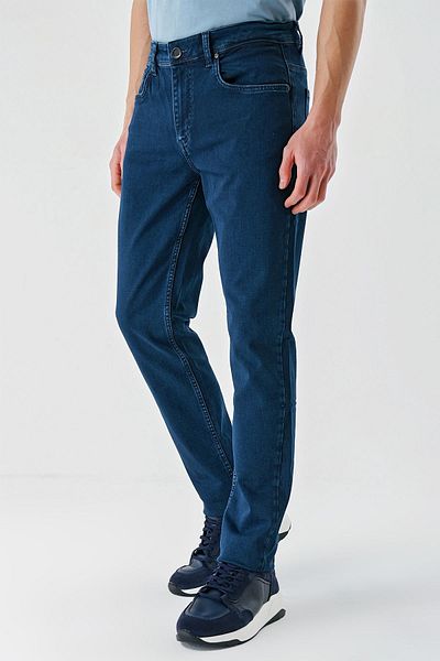 İmza Indigo Blue Gabardine Cotton 5 Pockets Slim Fit Slim Fit Casual Denim Trousers1023240155