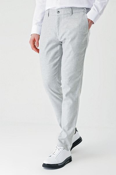 İmza Casual Comfort Fit Γκρι λινό παντελόνι Jogger - Ελαστικό και τσέπες 1003240159