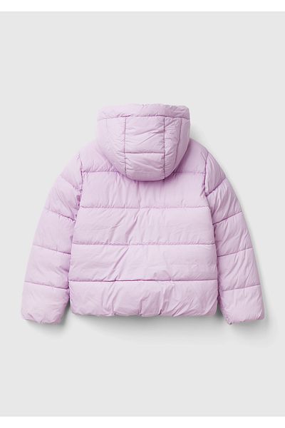 United Colors of Benetton Girl's Lilac Left Chest Logo Embroidered Pocket Hooded High Collar Coat