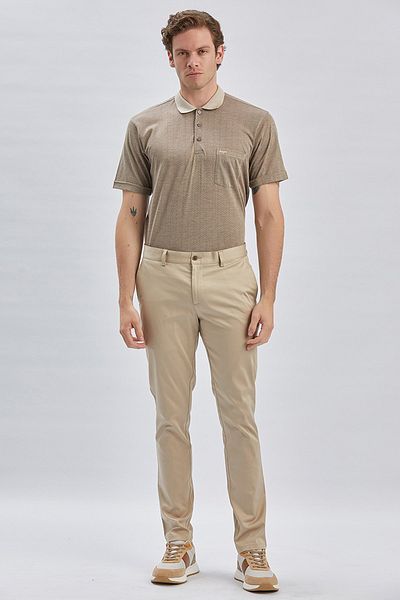 İmza Μπεζ βαμβακερές τσέπες στο πλάι Casual Slim Fit Chino παντελόνι 1003240161