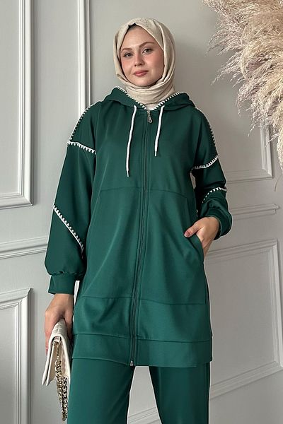 InStyle مجموعة سكوبا مخيطة باللون الأخضر الزمردي