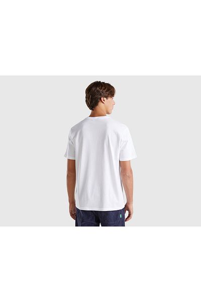 United Colors of Benetton Мъжка бяла тениска Benetton с къс ръкав и кръгло деколте, 100% памучен принт с лого отпред