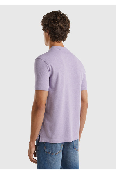 United Colors of Benetton Tricou polo pentru bărbați, liliac, 100% bumbac, cu logo brodat cu nasturi