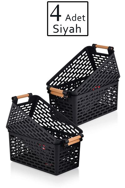 Livonelli 4Pcs Black Plastic Organizer - Basket with Holder, Cabinet and Drawer Organizer
