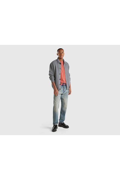 United Colors of Benetton Men's Anthracite Melange Wool Blended Side Pockets Buttoned Front Sweater