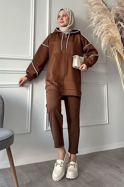 InStyle مجموعة سكوبا مخيطة باللون البني المر