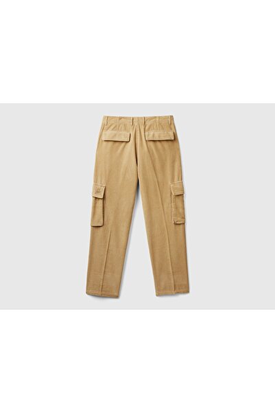 United Colors of Benetton Erkek Bej %100 Pamuk Cep Detaylı Düz Paça Kargo Pantolon