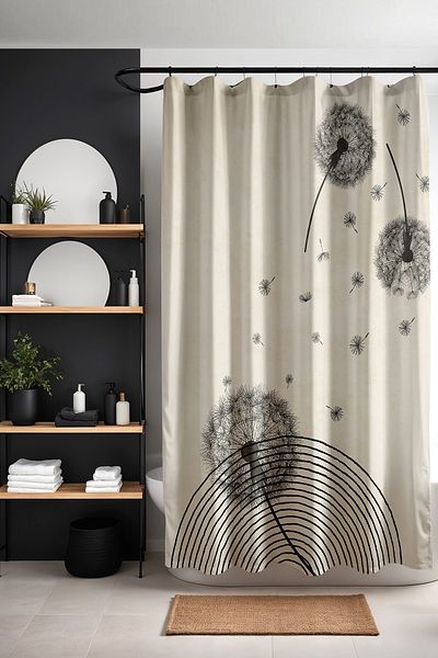 EVPANYA Κουρτίνα μπάνιου με σχέδια 175x200cm - Ιπτάμενες πικραλίδες και μπανιέρα