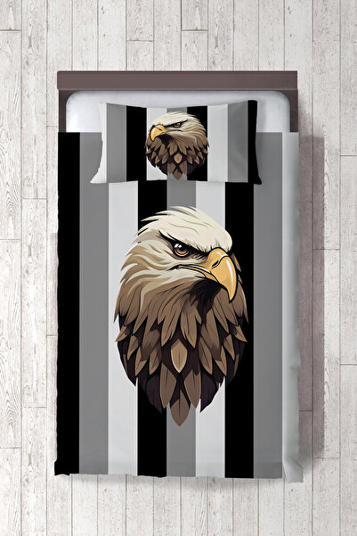 dekomingo SİYAH BEYAZ KARTAL DESENLİ BEBEK VE ÇOCUK ODASI YATAK ÖRTÜSÜ