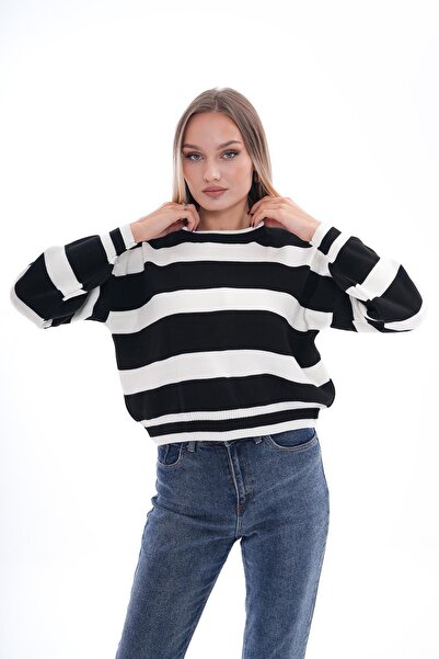 ŞİMAL Women's Thick Line Patterned Round Neck Knitwear Knitted Sweater 245334 -