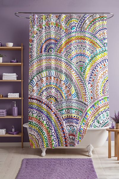 EVPANYA Κουρτίνα μπάνιου, Ethnic Watercolor Rainbows Pattern Κουρτίνα μπάνιου, Κουρτίνα μπανιέρας 175x200cm