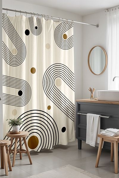 EVPANYA 175x200cm Bohemian Geometric Polka Dot Κουρτίνα μπάνιου - Κουρτίνα μπάνιου και μπανιέρας