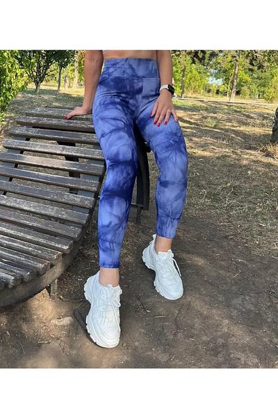 DynamicLeggings Jambiere sport cu talie înaltă cu model Tie-DYE