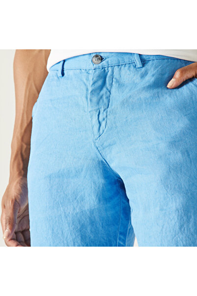 Lacoste Erkek Slim Fit Keten Mavi Bermuda
