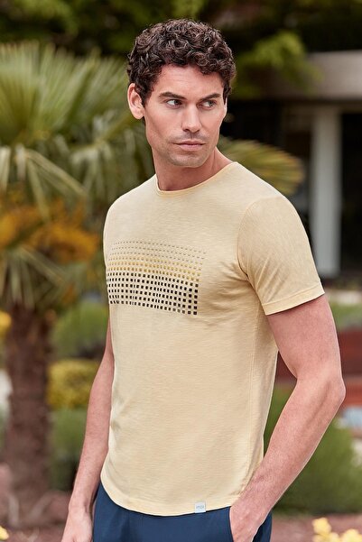 İmza Cloth Leg Yellow Printed - 100% Cotton Slim Fit T-Shirt 1011240182