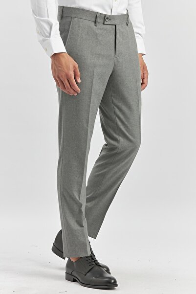 İmza Füme Kendinden Desenli Bez Ayağı Slim Fit Classic Pantolon 1003240165