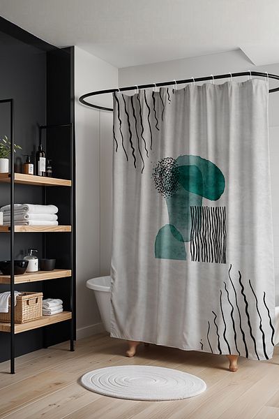 EVPANYA Perdele de baie cu model geometric turcoaz - 175x200cm perdea de cada