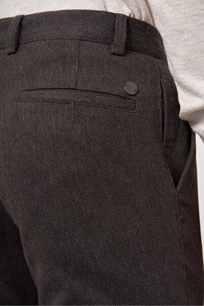 İmza Koyu Kahverengi Pamuklu Yandan Cepli Casual Slim Fit Chino Pantolon 1003245162