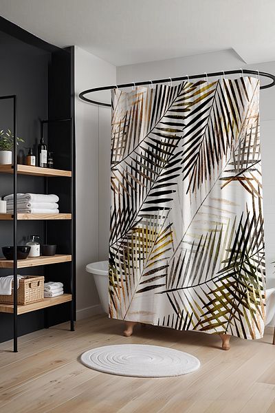 EVPANYA Κουρτίνα μπάνιου, Καφέ Exotic Forest Leaves Pattern Κουρτίνα μπάνιου, Κουρτίνα μπανιέρας 175x200cm