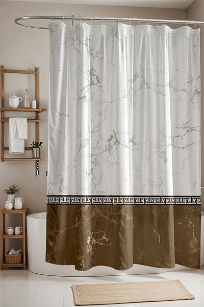 EVPANYA 175x200cm Milk Coffee White Marble Κουρτίνα μπάνιου - Κουρτίνα μπάνιου και μπανιέρας