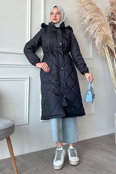InStyle Καπιτονέ παλτό Navy Blue - Μαζευμένη μέση