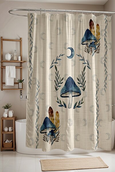 EVPANYA Banyo Perdesi, Lacivert Sihirli Mantarlar Desenli Duş Perdesi, Küvet Perdesi 175x200cm