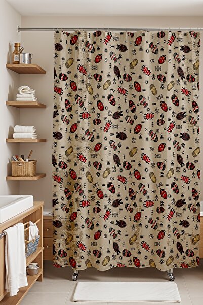 EVPANYA Zavjesa za kupatilo, etnička crvena Koža komada maski Sa deznom zavje...