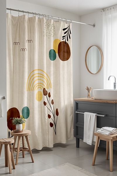EVPANYA Κουρτίνα μπάνιου, Κουρτίνα μπάνιου Bohemian Yellow Rainbow Pattern, Κουρτίνα μπανιέρας 175x200cm