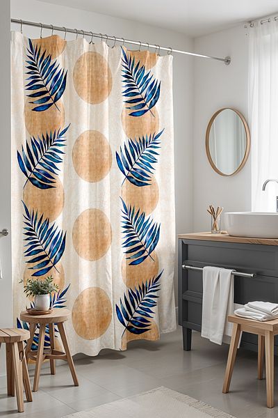 EVPANYA Κουρτίνα μπάνιου, Bohemian Navy Blue Botanical Pattern Κουρτίνα μπάνιου, Κουρτίνα μπάνιου 175x200cm