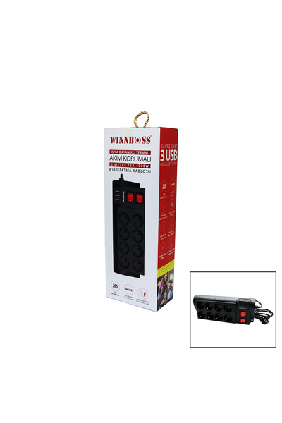 Go İthalat Thermal Current Protected 16A 8-Piece Socket 3Xusb 2Mt Switched Ex...