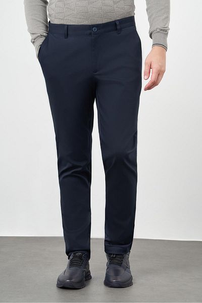 İmza Dark Navy Cotton Side Pocket Casual Comfort Fit Chino Trousers 1003245164