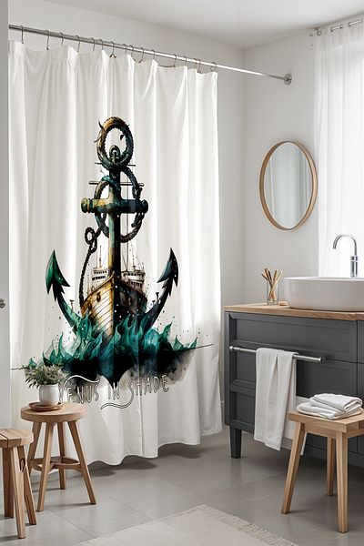 EVPANYA 175x200cm Κουρτίνα μπάνιου με μοτίβο πλοίου Venus Anchor - Κουρτίνα μπανιέρας