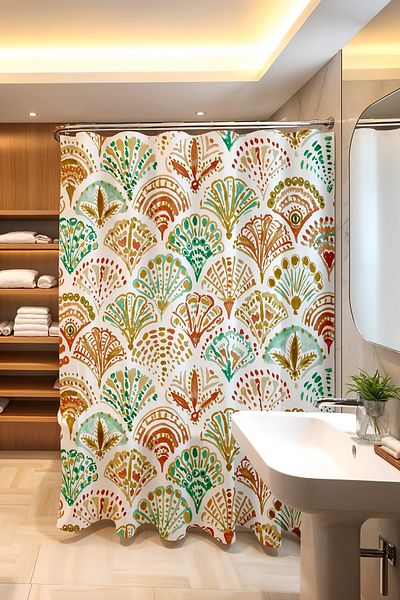 EVPANYA Κουρτίνα μπάνιου, Ethnic Seashells Pattern Κουρτίνα μπάνιου, Κουρτίνα μπανιέρας 175x200cm