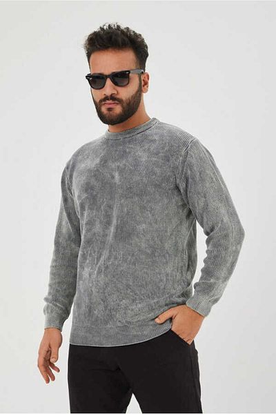 KAPTAN TRİKO Premium Cotton, Pale Effect Texture Special Paint, Half Oversize Men's Sweater