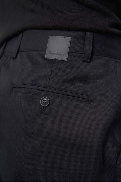 İmza Μαύρο βαμβακερό πλαϊνό παντελόνι Chino Casual Comfort Fit 1003245164