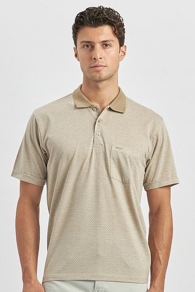 İmza Μπλουζάκι με λαιμόκοψη σε πέτρινο χρώμα Jacquard Polo - Κοντό μανίκι, Classic Comfort Fit 1011240190