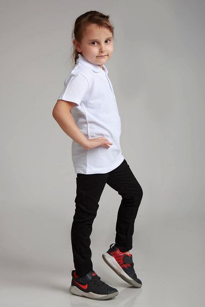 Dragora Tricou alb din bumbac pieptănat școlar cu gât polo pentru copii