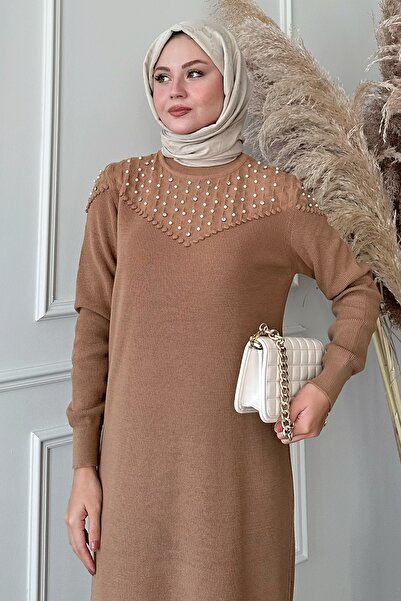 InStyle Camel Pearl Knitwear Dress