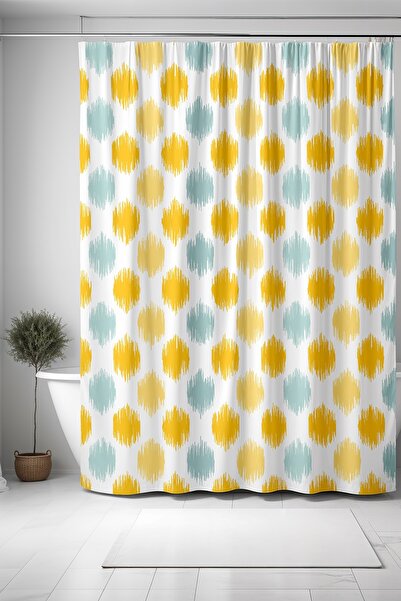 EVPANYA Perdeau de baie, galben albastru Ikat Perdeau de duș cu model, perdea...