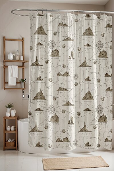 EVPANYA Zavjesa za kupatilo, stara mornarska mapa Sa deznom Zavjesa za tuš, z...