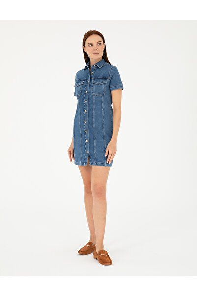Pierre Cardin Μπλε κοντομάνικο μίνι τζιν φόρεμα 50284151-VR036