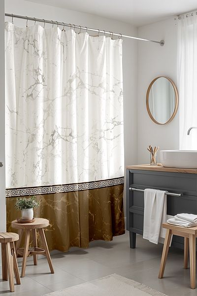 EVPANYA 175x200cm Milk Coffee White Marble Κουρτίνα μπάνιου - Κουρτίνα μπάνιου και μπανιέρας