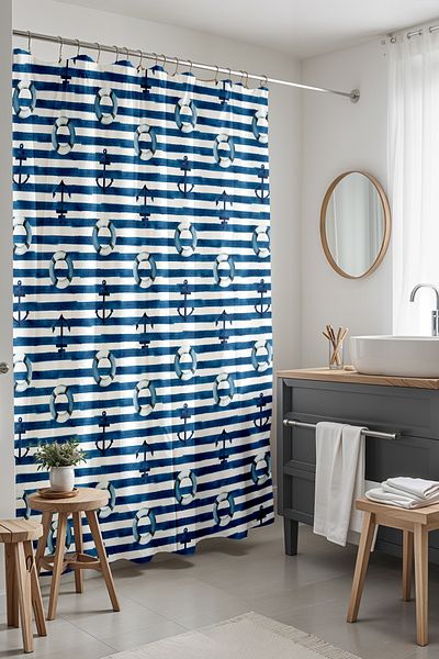 EVPANYA Perdele de baie cu model 175x200cm - Dungi Sailor & Bagels