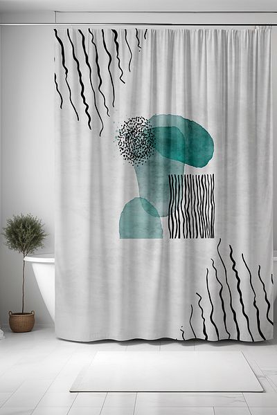 EVPANYA Perdele de baie cu model geometric turcoaz - 175x200cm perdea de cada