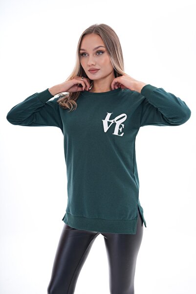 ŞİMAL Γυναικείο φούτερ με στάμπα με λεπτομέρεια σχισμής στο πλάι και λαιμόκοψη με δύο κλωστές 255037 -