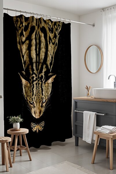 EVPANYA Завіса для ванної кімнати, чорна кішка і метелик, завіса для душу, за...